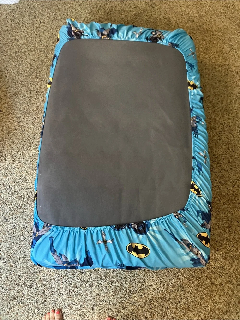 Batman Blue Superhero Fitted Sheet with Yellow Bat-Signal crib size toddler bed